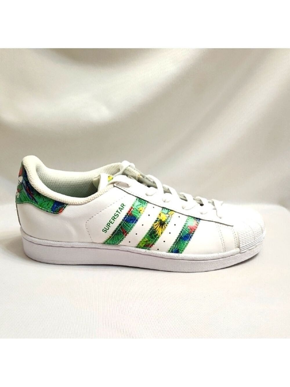 Adidas Superstar Tropical Floral Stripes White Leather Sneakers  (M Size 7) - Picture 2 of 16